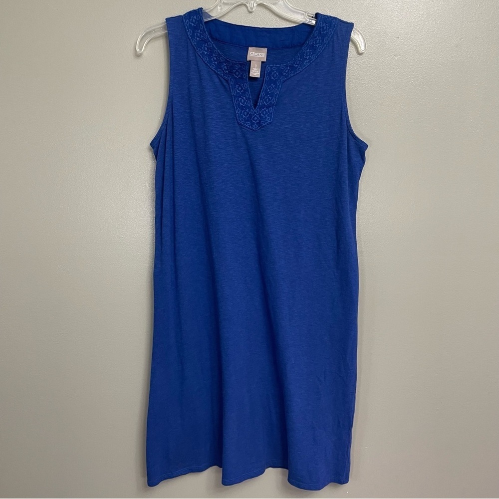 Chico's dress women’s size Medium Blue Sleeveless Linen Blend beach vacation